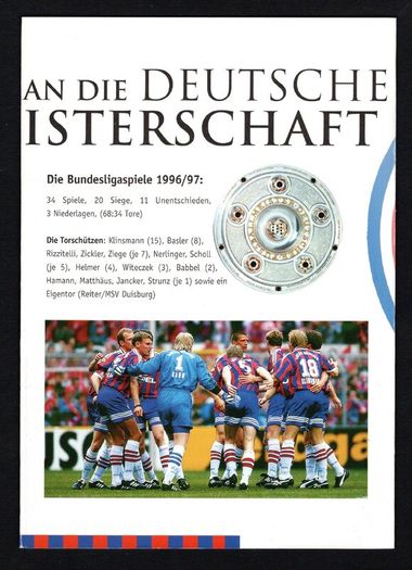 1997 Germany The German Soccer Champion FC Bayern Munchen Stamp Presentation Pack