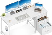 Computer Desk with Drawers, 120cm Office Desk with Storage, White Reversible Study Desk with Headphone Hook, Work Desk for Home Office, PC Desk for Gamers, Workers and Students