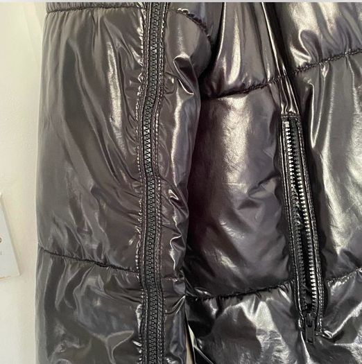 Zara black shiny puffer jacket with hoodie