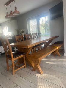 Table and chairs and bench