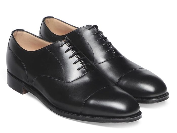 CHEANEY Harrington R Capped Oxford in Black Calf Leather | Rubber Sole