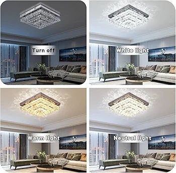 Ceiling Light Crystal Chandeliers Crystal LED Ceiling Light 11.8" Square Flush Mount Modern Chandelier Ceiling Lights Fixtures for Bedroom Dining Room Hallway Dimmable by Remote Control
