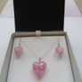 Jewellery set, Glass heart necklace.earrings,Silver jewellery.Valentines Day Image 2