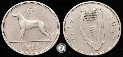 [#10] - Ireland 1967 | 6 Pence | Wolfhound | KM.13a