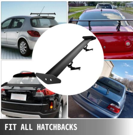 Universal Rear Wing Adjustable Brackets 53In Aluminum Alloy Car Spoiler Tuning Accessory Installed on Hatchback Trunk