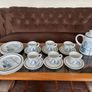 Noritake Stoneware Japan Blue and White Colonial Times Pattern Afternoon Tea Cups and Plates Image 2
