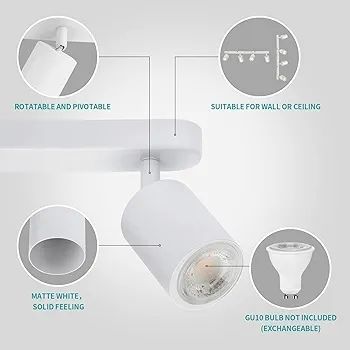 4 Way Ceiling Spotlight Bar White, Modern Ceiling Light Fitting Adjustable with GU10 Socket Spot Lights Ceiling Indoor Spot Lamp Rotatable for Kitchen Bedroom Hallway, GU10 Bulb Not Included