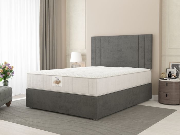 Memory Orthopedic Mattress and Base with Headboard in Grey