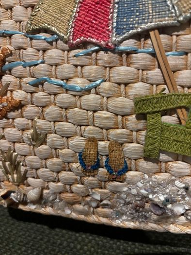Capelli Straworld Straw Art Bag - Embellished with Shells, Beach Material, Flip Floos etc - see photos