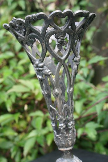 Vintage Art Nouveau Ornate Pierced Filigree Flower Vase Antique Silver Tone H-11"