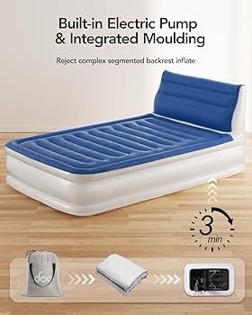 NEW SALE | Air Bed with Headboard, Double Size Inflatable Mattress with Built-in Electric Pump, Comfort Blow Up Bed, Self-inflating Guest Air Mattress