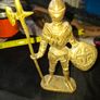 Vintage Full Brass Knight in Full Armor, holding a Poleaxe or Halberd in one hand and a Shield bearing a cross emblem in the other, Postage Available or Collection, Image 2