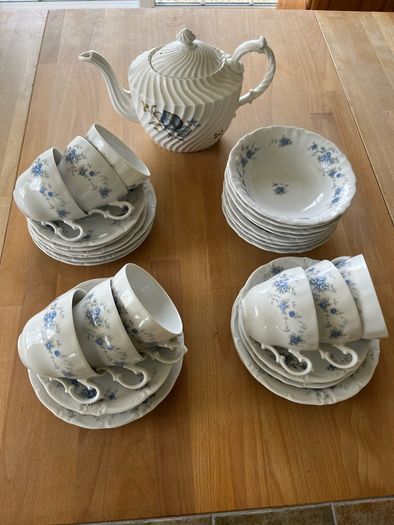 Cups, Saucers, Teapot, Dessert Bowls, Dessert Plates