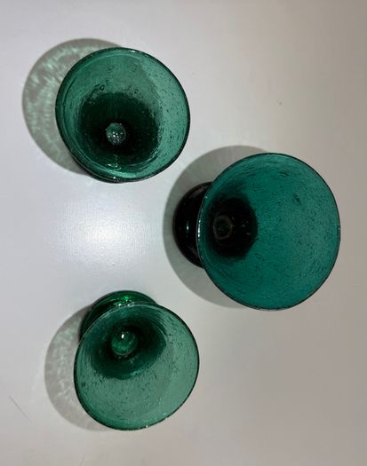 Vintage 1960s Emerald Green Controlled Bubble Glass - Cordial Glasses (Set of 3)