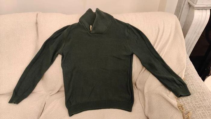 Springfield Mens Size M Knit Shawl Collar Green Cotton Pullover Sweater