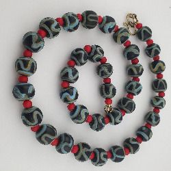 Antique Venetian Style Zigzag Pattern & Venetian WhiteHeart Glass Beads Necklace