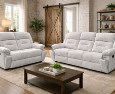 3+2 Montana Grey & Beige Fabric Recliner Sofa Set