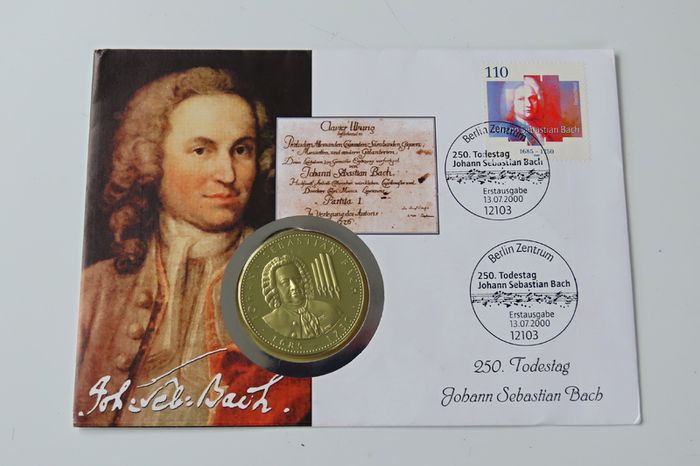 Johann Sebastian Bach music composer vintage coin cover 250 years