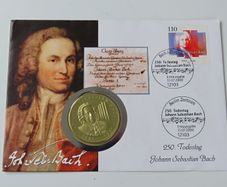 Johann Sebastian Bach music composer vintage coin cover 250 years