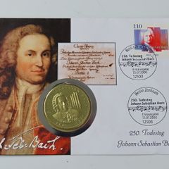 Johann Sebastian Bach music composer vintage coin cover 250 years