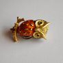 Gold Tone Orange Enamel Owl Brooch Image 4