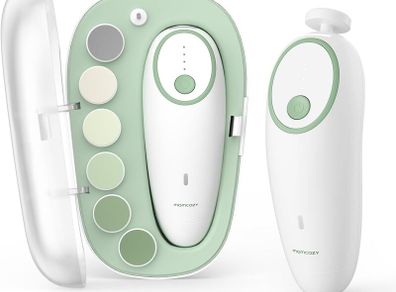 Baby Nail File Electric, Gentle Baby Nail Trimmer Electric Rechargeable, Baby Nail Clipper Electric, 360 Fog LED Gentle Light, 7 Grinding Head Replacement Pads