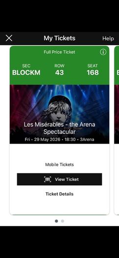 X2 tickets, Les Miserables, Fri 29 May, 3 Arena