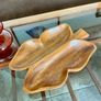 Vintage Teak Wood Serving Butterfly Leaf Shaped Bowl Two Section Tray Image 3