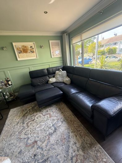 L shape navy leather couch