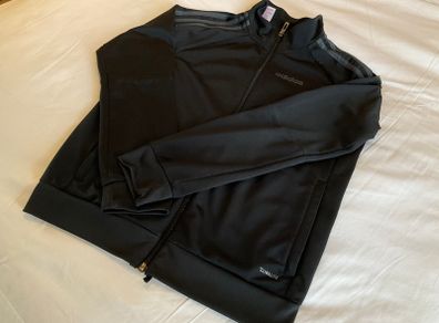 Boys all black Adidas zip tracksuit top 9 10