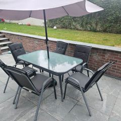 6 seater patio set and parasol