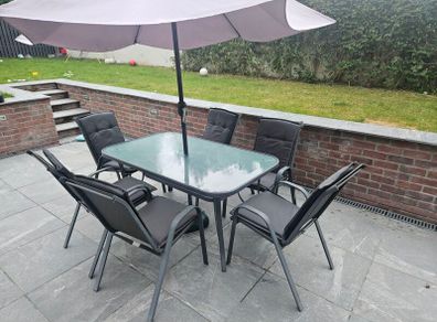 6 seater patio set and parasol