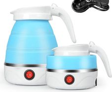 Electric Kettle Mini Travel Kettle Portable Fast Boiling 600 ML Collapsible Camping Kettle with Separable Power Cord for Outdoor Hiking Camping Traveling