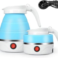 Electric Kettle Mini Travel Kettle Portable Fast Boiling 600 ML Collapsible Camping Kettle with Separable Power Cord for Outdoor Hiking Camping Traveling