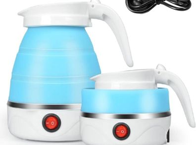Electric Kettle Mini Travel Kettle Portable Fast Boiling 600 ML Collapsible Camping Kettle with Separable Power Cord for Outdoor Hiking Camping Traveling
