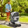 Pet Stroller for Small Miniature Dogs, Cats, Foldable Travel Carriage with Wheels Zipper Entry, Cup Holder, Storage Basket - Grey Image 2
