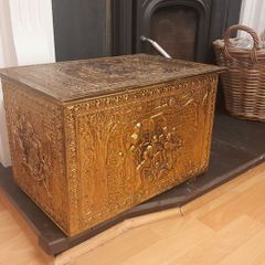 Vintage Brass hammered Storage Box matching magazine box and Brass Pitcher