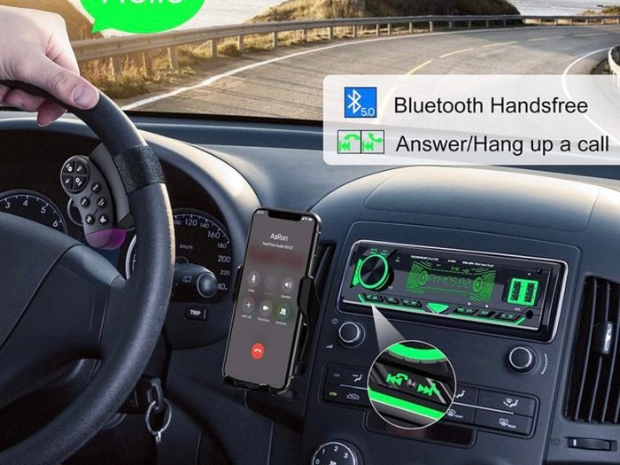 Car Radio Bluetooth 5.0 Hands-free1 Din Universal Built-in Microphone, 4X65W Car Radio Receiver, USB/TF/FM/AUX/WMA/WAV/MP3 Media Player with 7 Colorful Lights (FREE POSTAGE)