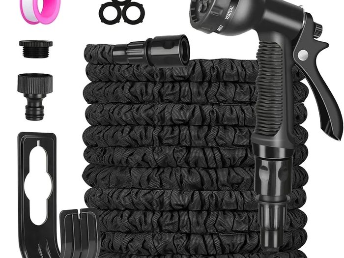 Expandable Garden Hose Pipe - 100FT Flexible Expanding Water Hose, Lightweight, Leakproof with 8 Function Hose Pipe Spray Gun, 3/4", 1/2" Connectors