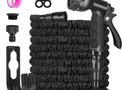 Expandable Garden Hose Pipe - 100FT Flexible Expanding Water Hose, Lightweight, Leakproof with 8 Function Hose Pipe Spray Gun, 3/4", 1/2" Connectors