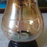 Vintage Etched Amber Glass Hurricane Lamp With Black Base Stand Image 8