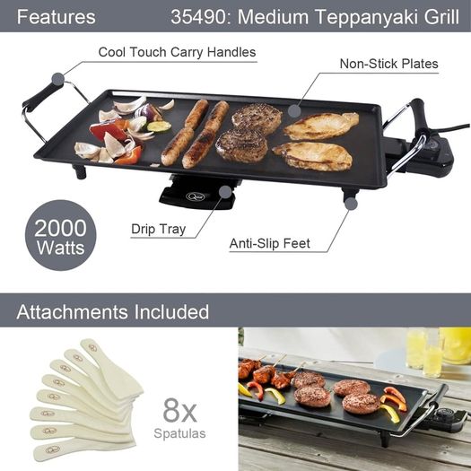 Quest Teppanyaki   X 48 Multifunction Griller 2000 Watts BNR 35490 Euro Prices I!c Vat Temperature Control New Stock Boxed Fully Guaranteed With No Need For Oil