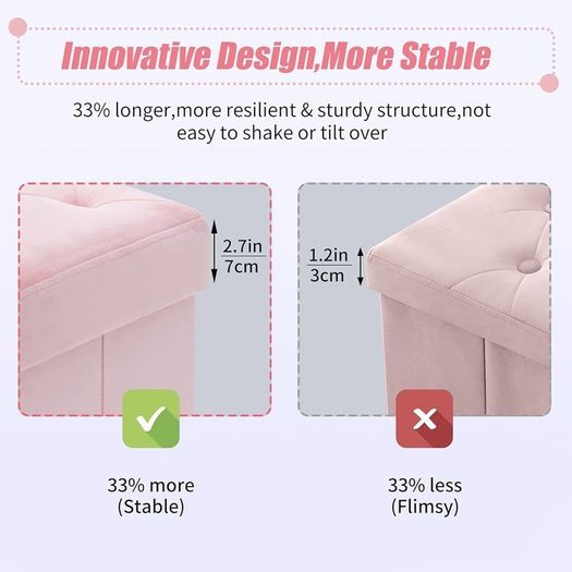 NEW | Folding Storage Ottoman Bench, Velvet Large Footstools Cube for Living Room and Bedroom 110 x 40 x 40 cm
