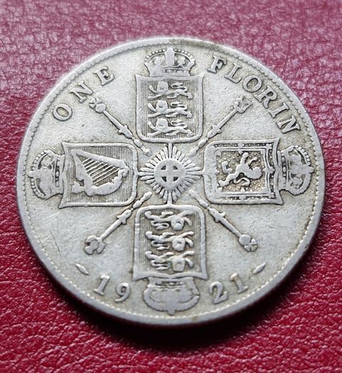 1921 United Kingdom  1 Florin - George V  2nd issue Silver coin
