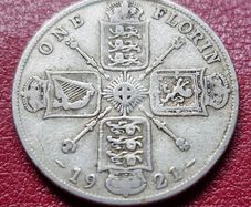 1921 United Kingdom  1 Florin - George V  2nd issue Silver coin