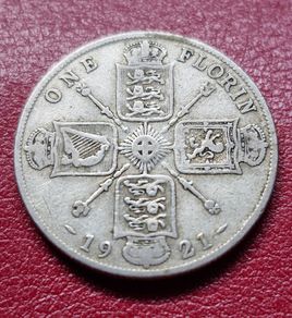 1921 United Kingdom  1 Florin - George V  2nd issue Silver coin