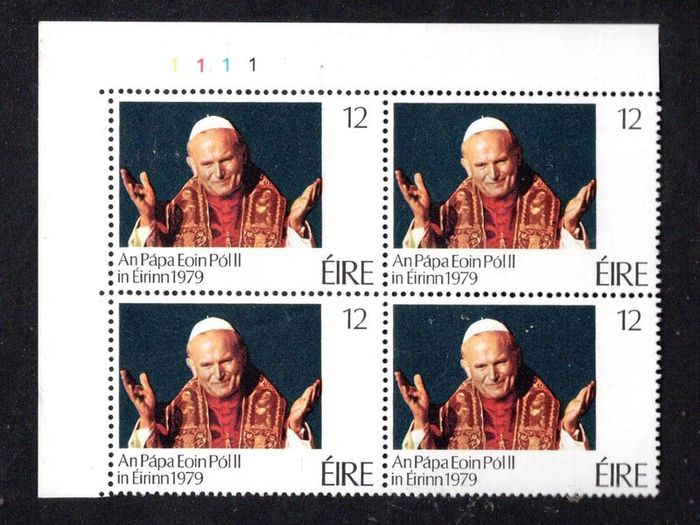 1979 Ireland Papal Visit of Ireland Commemorative Stamp Plate Block 1111 Mint Never Hinged (MNH)