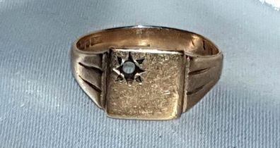 Vintage Solid Gold Signet Ring Starburst Design (2.75g)