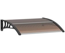 Curved Window Door Canopy Aluminium Rigid Plastic Polycarbonate Fixed Outdoor Awning Modern Design UV Water Rain Resist 100 x 75cm Brown