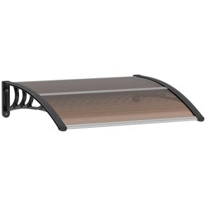 Curved Window Door Canopy Aluminium Rigid Plastic Polycarbonate Fixed Outdoor Awning Modern Design UV Water Rain Resist 100 x 75cm Brown